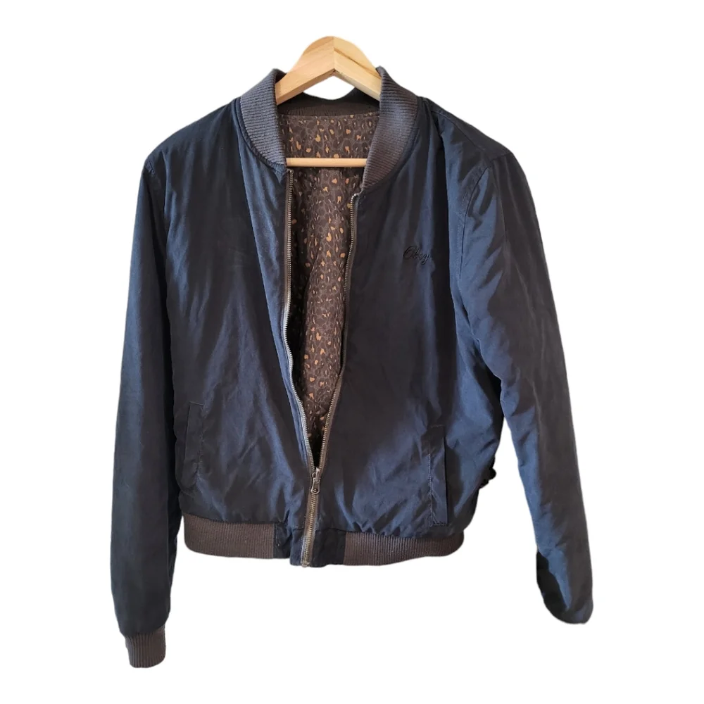Obey reversible bomber jacket leapord print chest logo - Picture 6 of 8